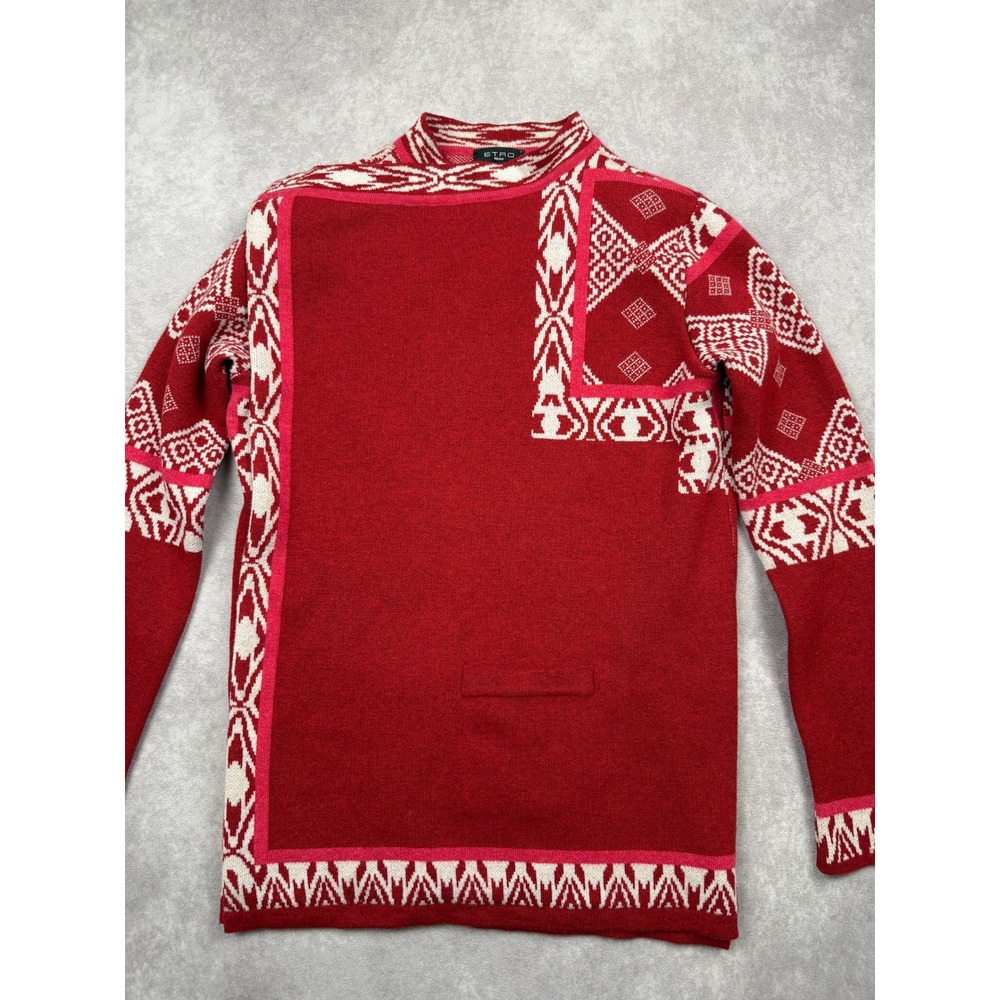 Etro Milano Red White Intarsia Open Front Knit Draped Cardigan Women IT 42/ US 6 - Picture 10 of 15